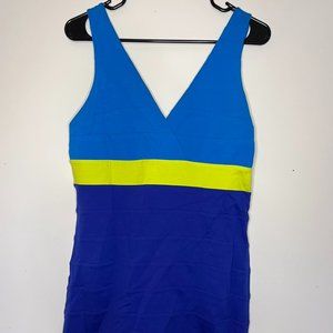 Express Bodycon Dress Color Block Blue Hidden Zip Heavy Fabric Size L